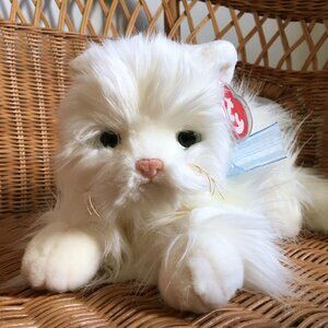 TY Classic Fluffy White Cat Plush